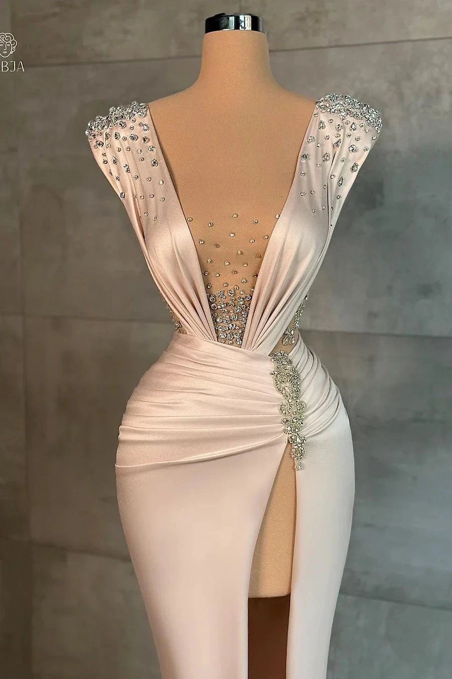 Sexy Long V-neck Split Front Mermaid Prom Dress With Rhinestones