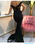 Sexy Mermaid Off-the-shoulder Backless Long Prom Dress with Appliques Lace