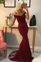 Sexy Mermaid Off-the-shoulder Backless Long Prom Dress with Appliques Lace