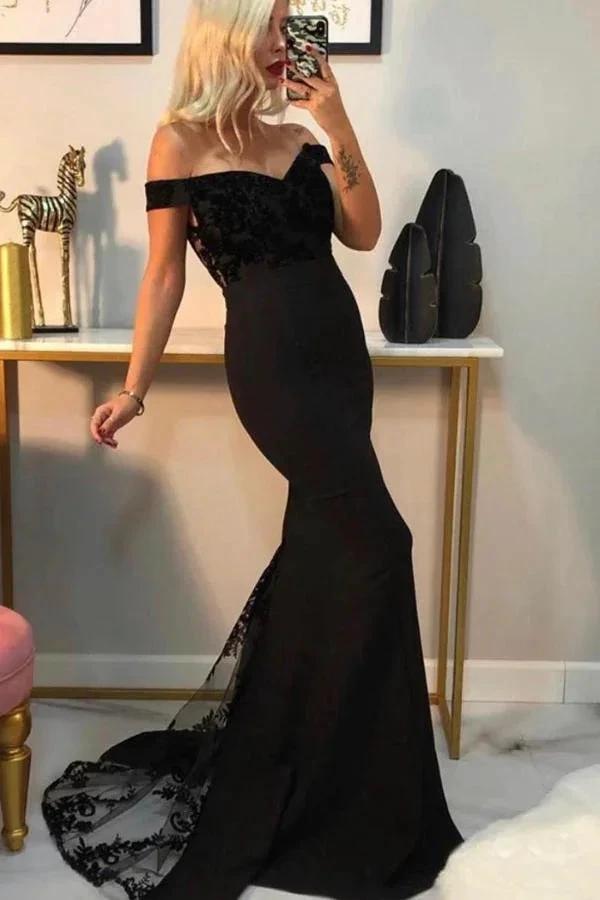 Sexy Mermaid Off-the-shoulder Backless Long Prom Dress with Appliques Lace