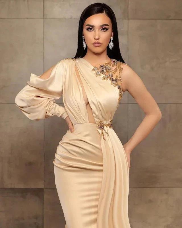 Sexy Mermaid One-Shoulder Charmeuse Prom Dress with Beadings