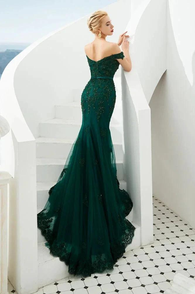 Sexy Off the Shoulder Mermaid Evening Party Gown Backless Tulle Prom Dress