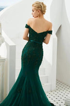 Sexy Off the Shoulder Mermaid Evening Party Gown Backless Tulle Prom Dress