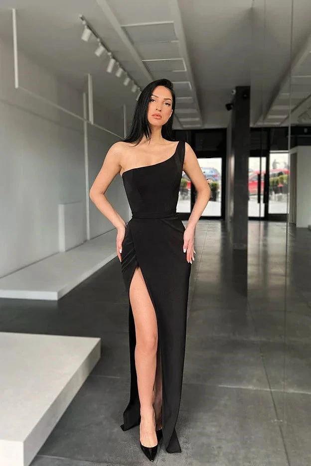 Sexy One Shoulder Mermaid Evening Dress Side Split Party Gown
