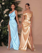 Sexy One Shoulder Slit Long Prom Dress With Satin Side