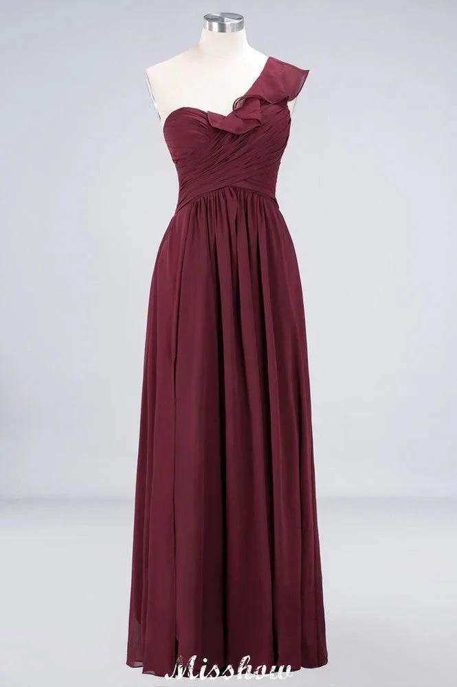 Sexy One-Shoulder Sweetheart Sleeveless Bridesmaid Dress Ruffles Beach Wedding Party Dress