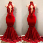 Sexy Red High Neck Mermaid Prom Dress