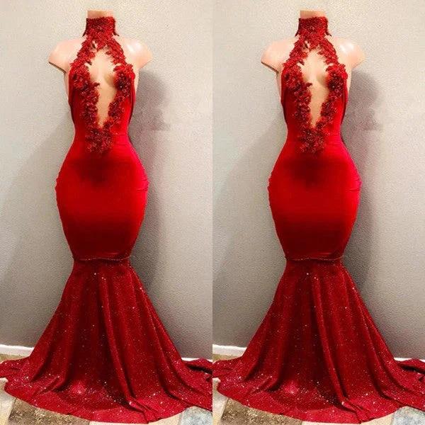 Sexy Red High Neck Mermaid Prom Dress