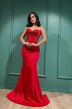 Sexy Red Sweetheart Sleeveless Sequins Mermaid Evening Dresses