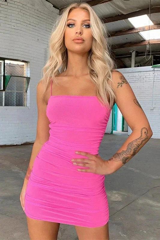 Sexy Satin Ruched V-neck Spaghetti Straps Sleeveless Homecoming Dresses