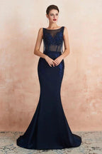 Sexy Sleeveless Mermaid Prom Dress Backless Satin Sparkly Sequins Evening Gown