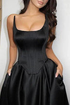 Sexy spaghetti straps sleeveless a-line satin evening dresses split front