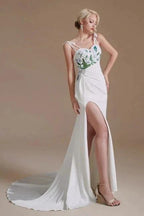 Sexy Spaghetti Straps Sleeveless Mermaid Floor-Length Satin Wedding Dresses