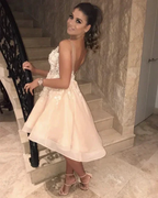 Sexy Spaghetti Straps V Neck Homecoming Dress Appliques Flowers Short Homecoming Dress