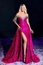 Sexy Sparkly Burgundy Off-the-shoulder Long Prom Dresses Royal Blue Evening Gowns