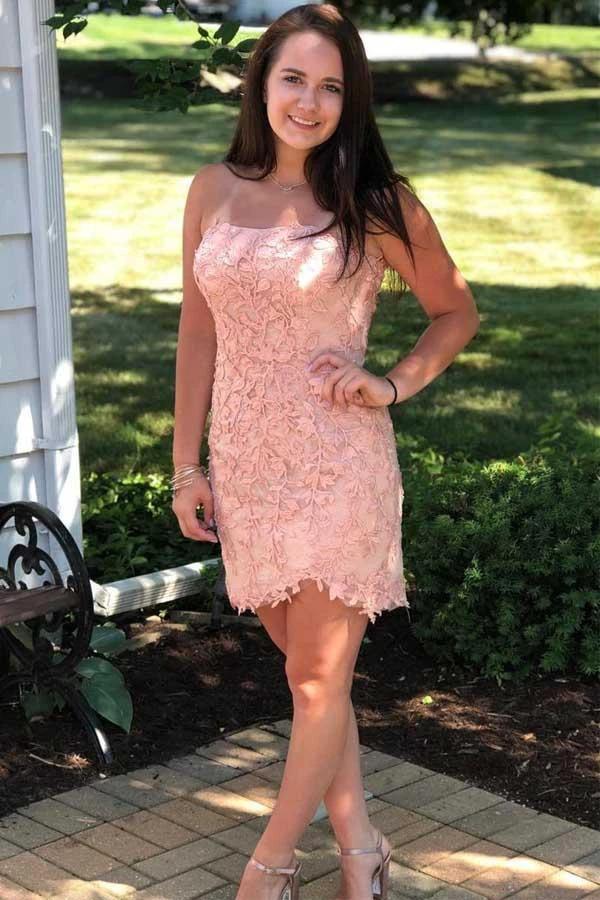 Sexy Strapless Tight Red Lace Short Prom Dress  Homecoming Dress PD394