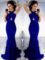 Sheath Halter Sleeveless With Ruched Satin Prom Dresses