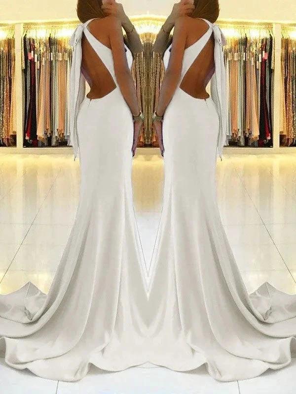 Sheath Halter Sleeveless With Ruffles Stretch Crepe Prom Dresses