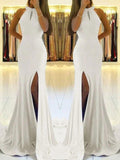 Sheath Halter Sleeveless With Ruffles Stretch Crepe Prom Dresses