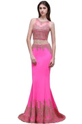 Sheath Round Satin Stretch Fuschia Prom Dresses