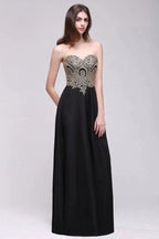 Sheath Scoop Floor-Length Applique Sleeveless Long Black Prom Dresses