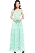 Sheath V-neck Floor-length Lace Navy Blue Prom Dress