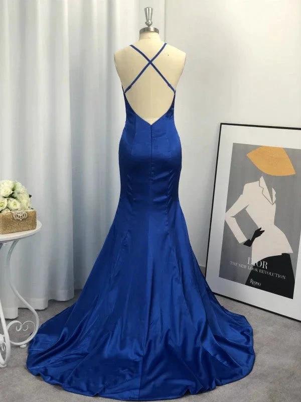 Sheath V-neck Sleeveless With Ruched Elastic Woven Satin Prom Dresses
