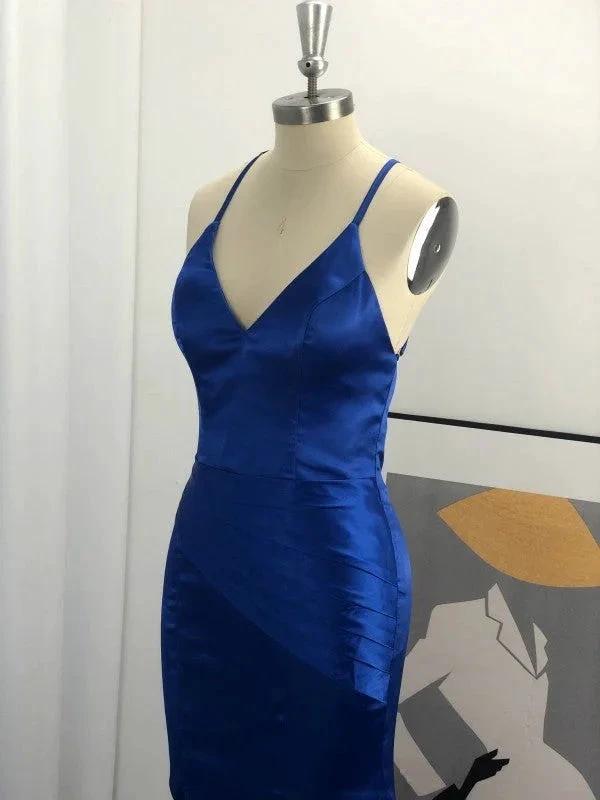 Sheath V-neck Sleeveless With Ruched Elastic Woven Satin Prom Dresses