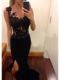 Sheath/Column Scoop Sleeveless Applique Chiffon Prom Dresses