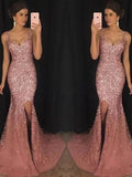 Sheath/Column Sweetheart Sleeveless Sequin Tulle Prom Dresses