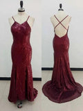 Sheath/Column V-neck Sleeveless Ruffles Sequins Prom Dresses