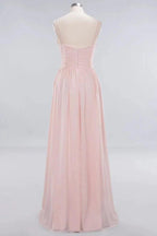 Sheer Spaghetti Straps aline Prom Dresses | Simple Chiffon Sleeveless Evening Dresses