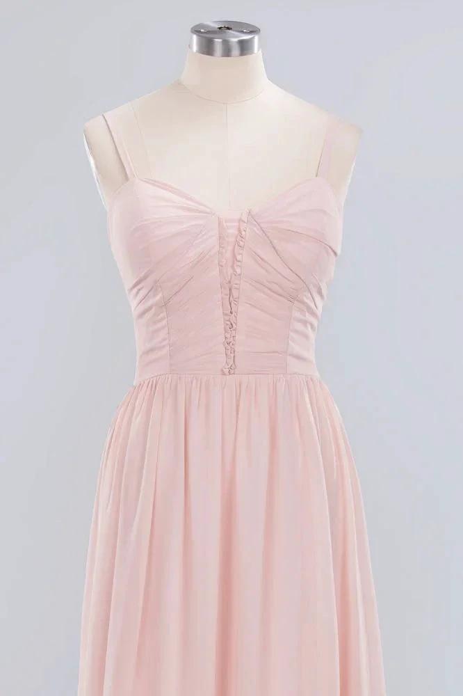 Sheer Spaghetti Straps aline Prom Dresses | Simple Chiffon Sleeveless Evening Dresses