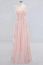 Sheer Spaghetti Straps aline Prom Dresses | Simple Chiffon Sleeveless Evening Dresses
