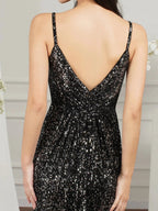 Shiny Sequins Spaghetti Straps V-neck Floor-length Mermaid Bridesmaid/Prom Dress