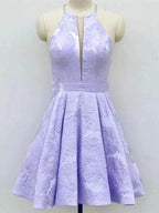 Short A-Line Deep V-Neck Halter Sleeveless Homecoming Dress