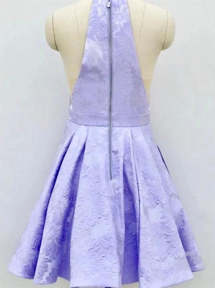 Short A-Line Deep V-Neck Halter Sleeveless Homecoming Dress