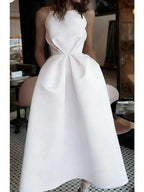 Short A-line Jewel Neck Satin Spaghetti Strap Formal Dresses with Pockets