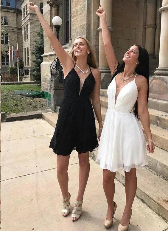 Short A-line V-Neck Lace-Up Chiffon Backless Homecoming Dress