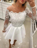 Short A Line White Lace Long Sleeves Chiffon Prom Dresses