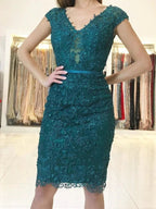 Short Mermaid V-neck Tulle Lace Backless Formal Prom Homecoming Dresses