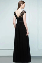 Short Sleeves Lace A-line Floor Length Bridesmaid Dresses with Sash