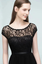 Short Sleeves Lace A-line Floor Length Bridesmaid Dresses with Sash
