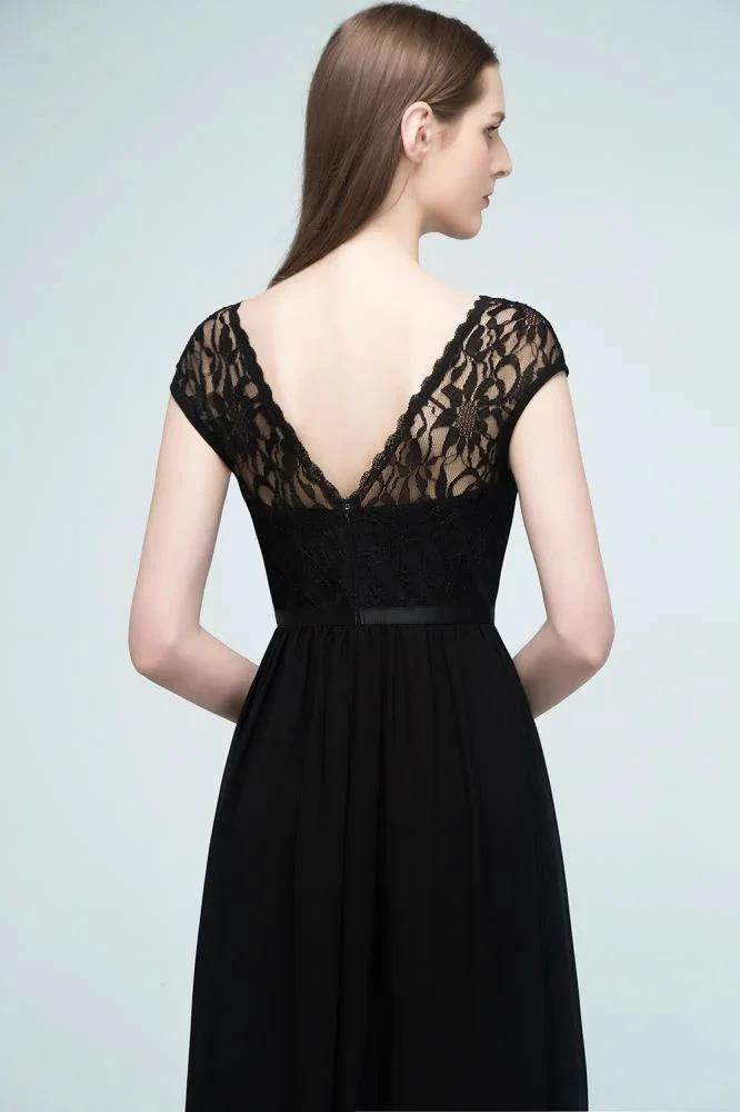 Short Sleeves Lace A-line Floor Length Bridesmaid Dresses with Sash