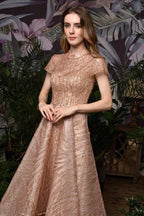 Short Sleeves Sequins Beading Hi-Lo Cocktail Dress