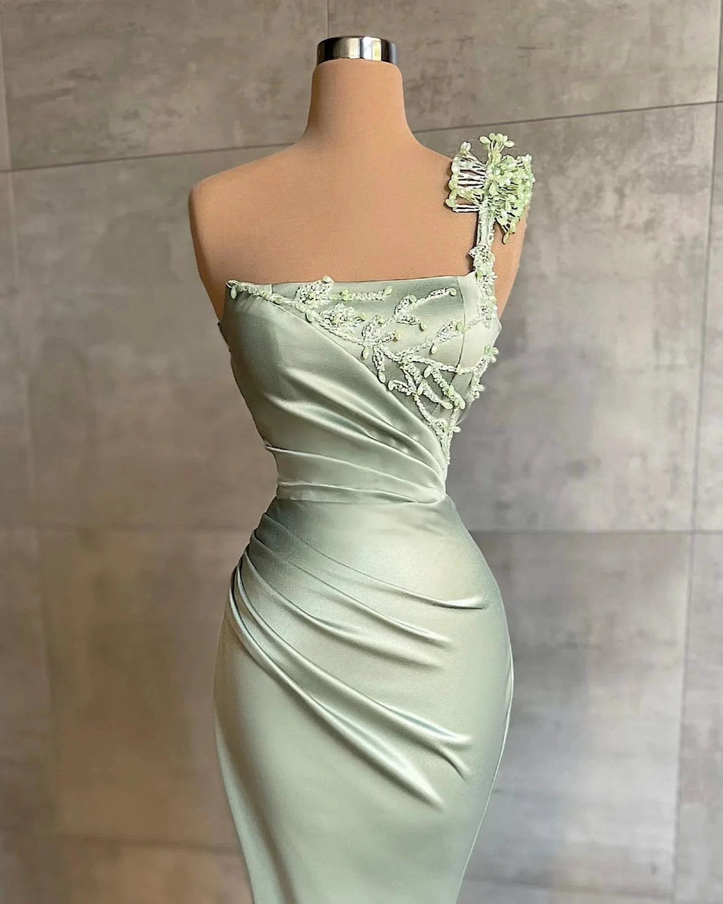 Simple Long Mermaid One Shoulder Satin Prom Dress