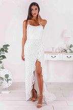 Simple Long Mermaid Strapless Spaghetti Straps Wedding Dress with Slit