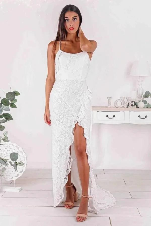Simple Long Mermaid Strapless Spaghetti Straps Wedding Dress with Slit