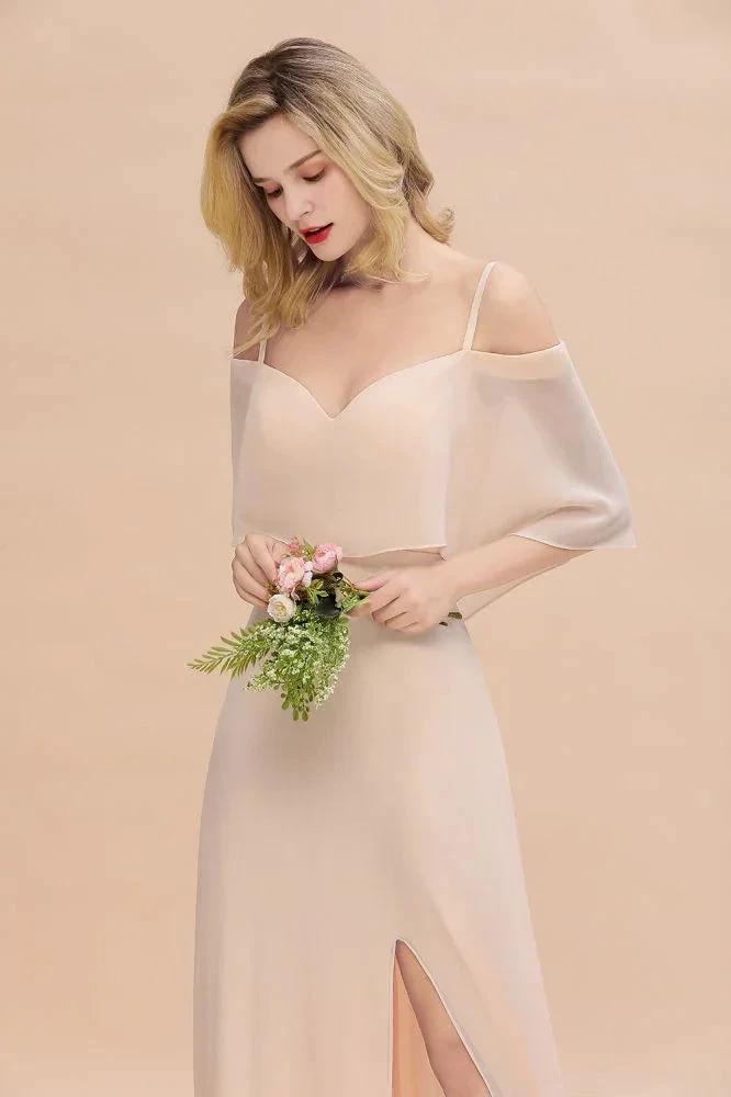 Simple Spaghetti Straps Tiered Prom Dresses | Side Slit A-Line Sleeveless Evening Dresses
