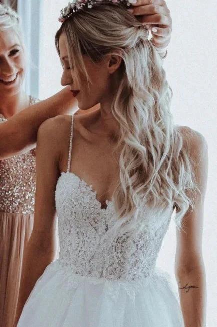 Simple Sweetheart Sleeveless A-Line Wedding Dresses With Lace